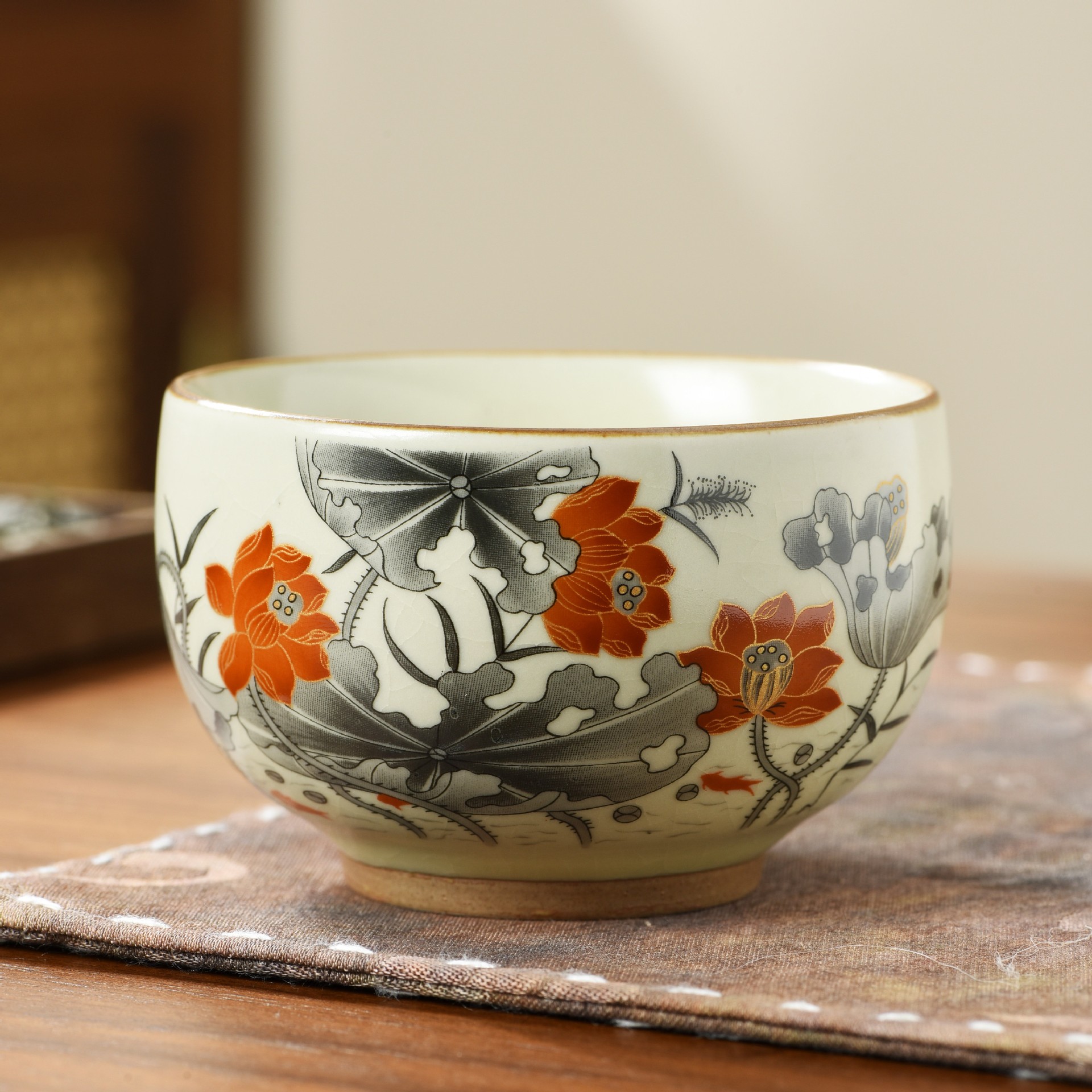 汝窑茶杯泡茶杯开片主人杯客杯家用珐琅彩品茗杯个人杯陶瓷茶具