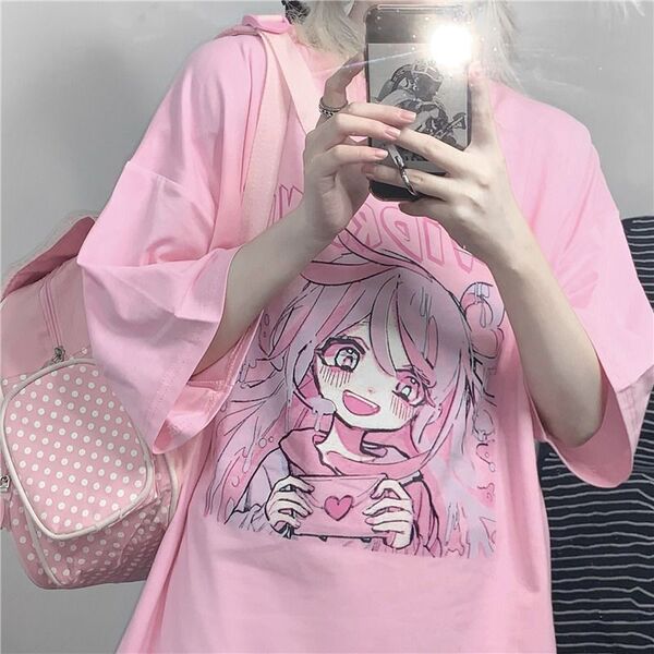 Summer cartoon fuchsia retro T-shirt for leisure