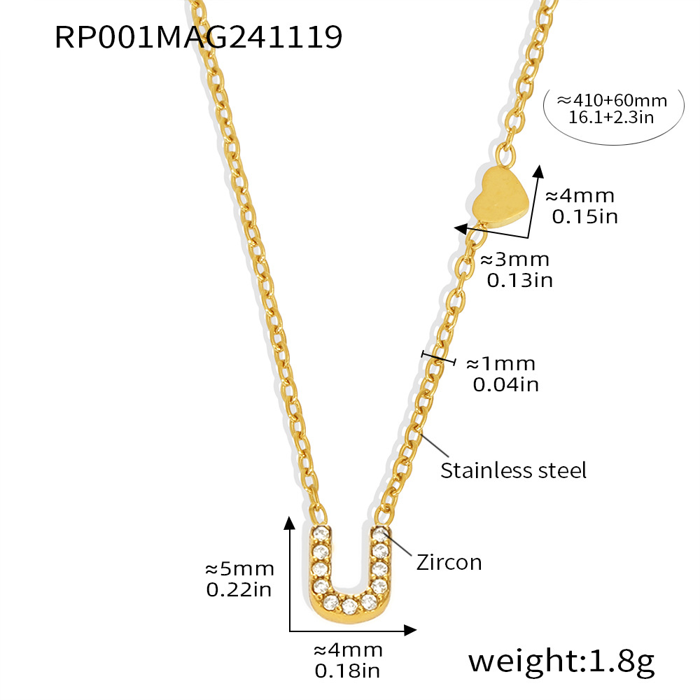 Qiong Yao Titanium Steel 26 letras con incrustaciones de circón Juego de joyas PVD chapado en oro real collar de retención de color pulsera anillo aretes