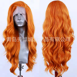 欧美新款女士前蕾丝假发跨境中分长卷发大波浪卷发化纤头套wigs