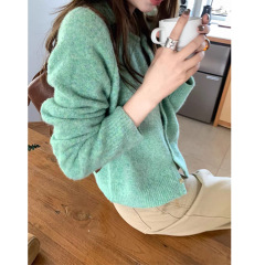云朵慕斯’糯叽叽蓬蓬圆领针织开衫女羊毛混纺软糯毛衣外套2025秋
