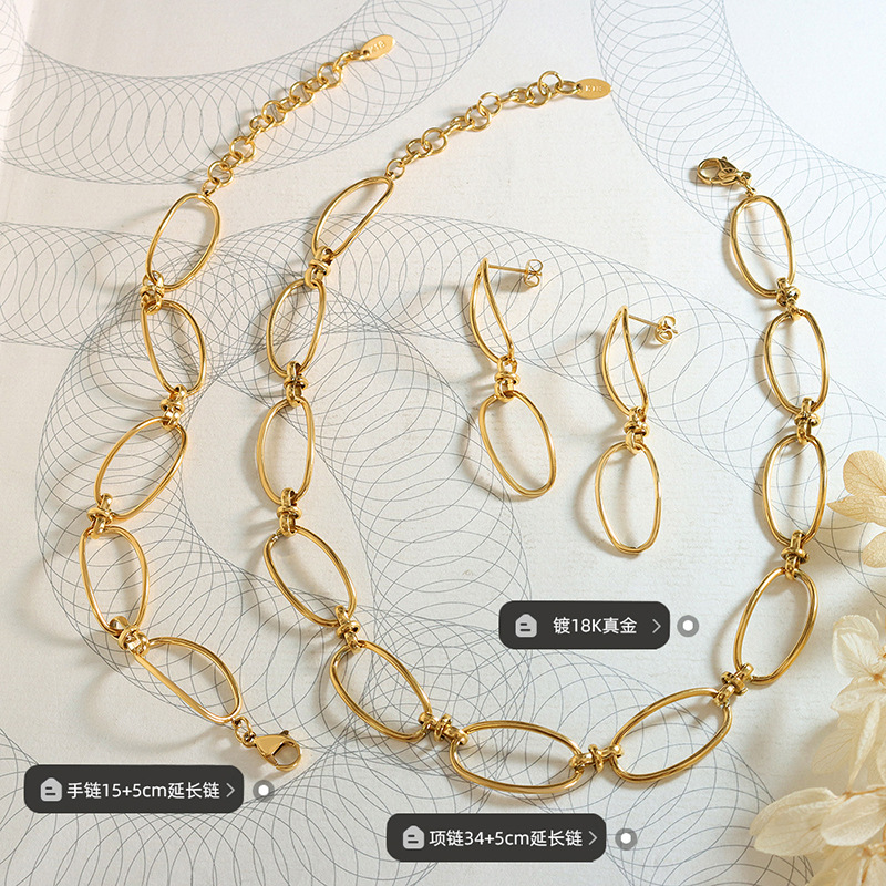 Francés ins estilo oval arco hebilla collar Titanium acero 18K oro pulsera pendientes joyería traje niñas regalo