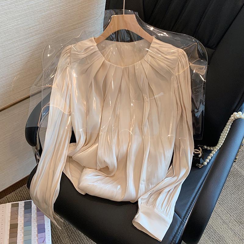 plus size 300kg Satin Shirt Women's Design Sense Niche European Station Early Autumn French Korean Top