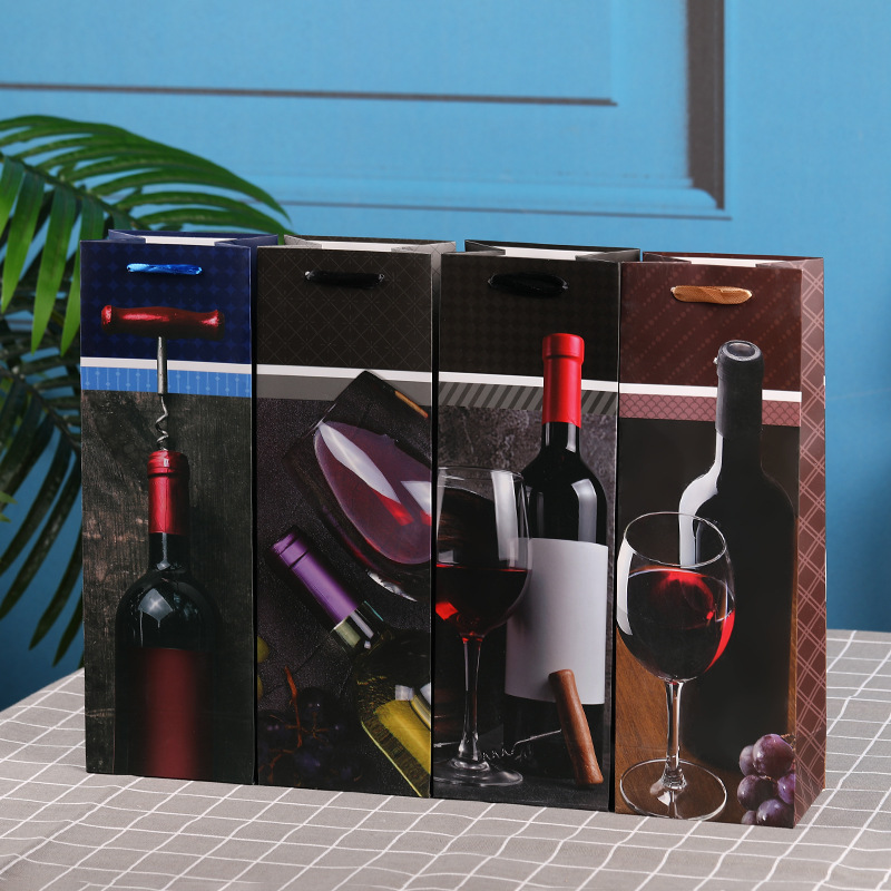 创意精美酒瓶印物节日礼品酒袋放置便捷式购物纸包装酒袋现货