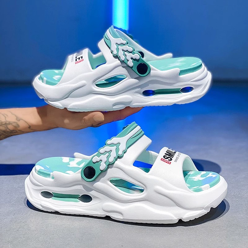 Мужские тапочки, летняя модная верхняя одежда, нескользящие износостойкие уличные спортивные пляжные сандалии большого размера на толстой подошве.