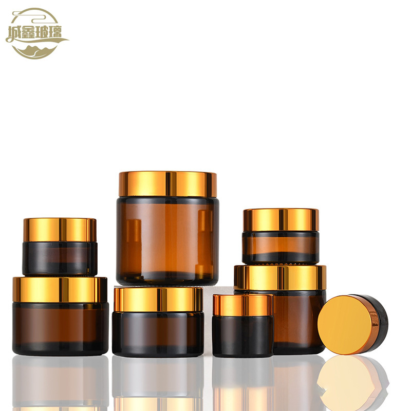 Tarro de crema de vidrio marrón de 50 g, tarro de crema facial y para ojos de 30 g, tarro de embalaje cosmético a prueba de luz de 100 g, botella a prueba de luz