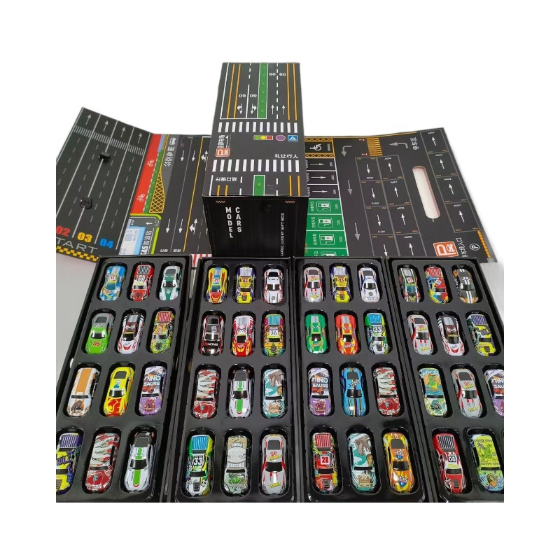Caja de contenedores, caja de color, carro de rally, 48 coches de juguetes para niños, regalos del 1 de junio