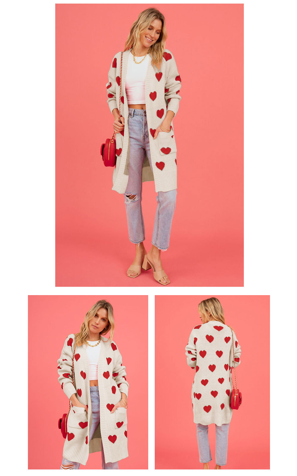595g Weight Long Sleeve Sleeve Length Placket Placket Type Regular Sleeve Sleeve Type Polyacrylonitrile Fiber Fabric Type Wholesale Women's Streetwear Heart Shape Long Sleeve Jacquard Sweaters & Cardigans