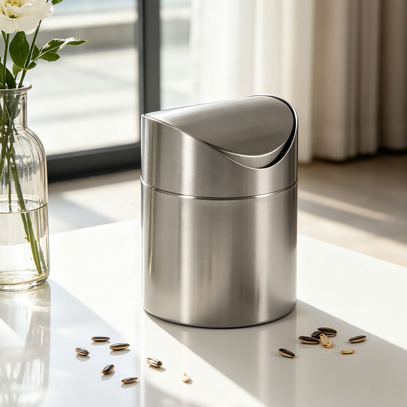 Stainless Steel 304 Desktop Creative Trash Can with Lid, Bedroom Flip-Top Storage Bin, Household Mini Wastebasket Stainless Steel 304 Desktop Creative Trash Can with Lid, Bedroom Flip-Top Storage Bin, Household Mini Wastebasket