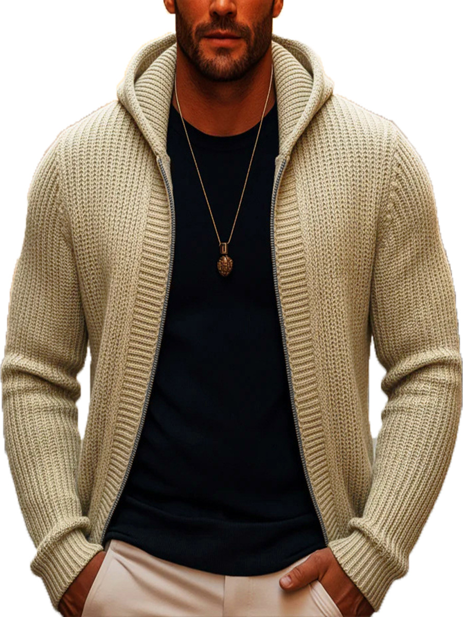 Estación independiente primavera y otoño chaqueta de cremallera de punto para hombres suéter sólido y pesado con capucha suéter de moda para hombres transfronterizos Europa y Estados Unidos image 6
