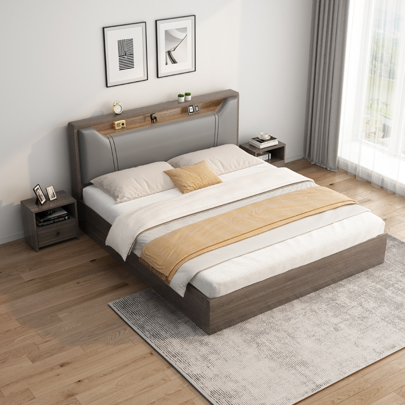 Modern Simple Solid Wood Bed for Home Master Bedroom Double Bed 1.8m Rental Simple Bed 1.2m Floor Bed