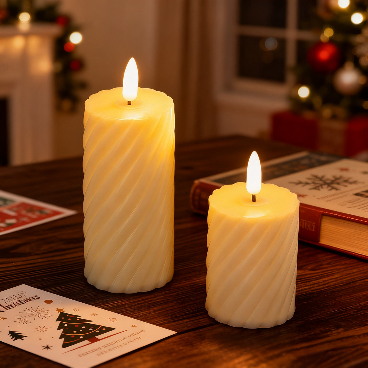 Candlas electrónicas sin llama de plástico espiral de pilares romanos de navidad decoración del hogar luces de atmósfera de vacaciones