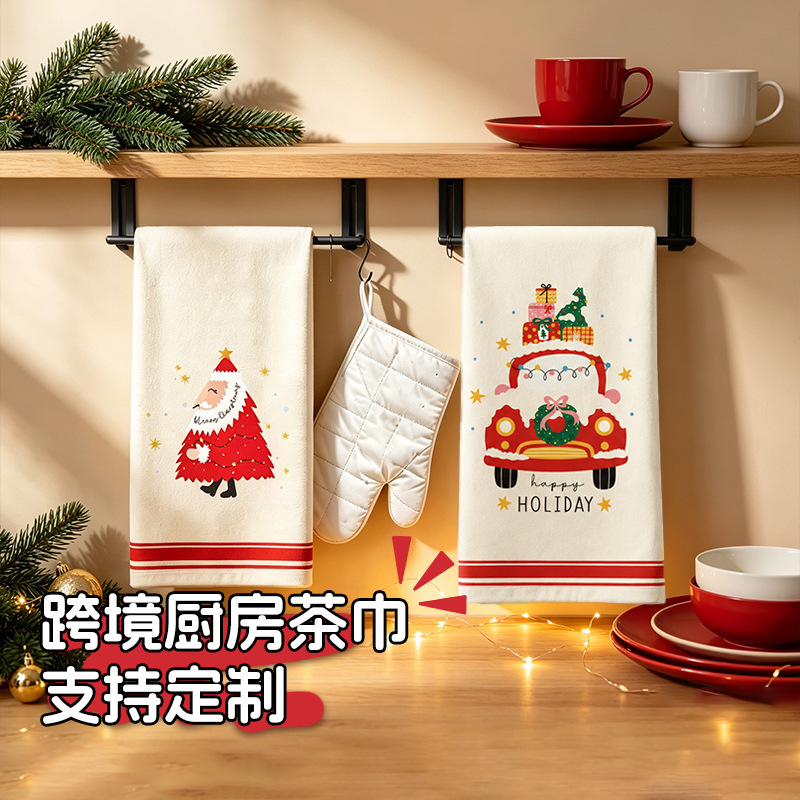 New cross-border Christmas kitchen dish towels, holiday gift wholesale, Christmas snowman absorbent table towels