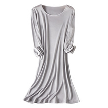 桑蚕丝简约百搭长袖长裙 宽松版显瘦遮肉 舒适圆领透气真丝睡裙