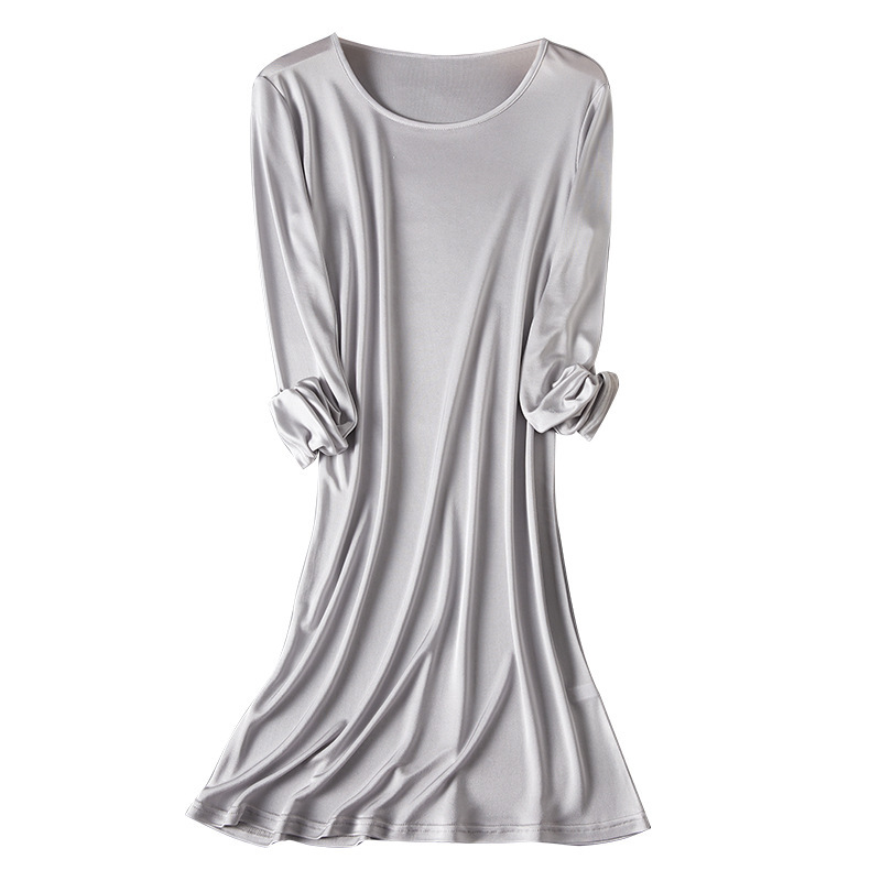 Mulberry silk simple all-match long-sleeved dress loose slimming meat covering comfortable round neck breathable silk nightdress