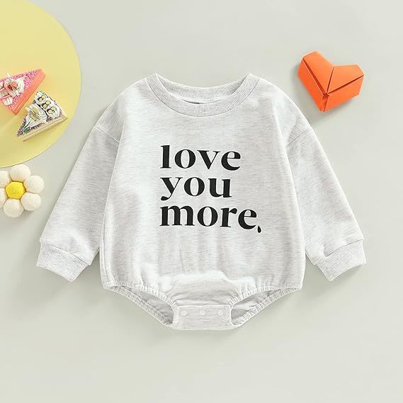 Baby Boy Baby Valentine's Day Jumpsuit Sweatshirt Love You More Top Casual Neutral Clothing