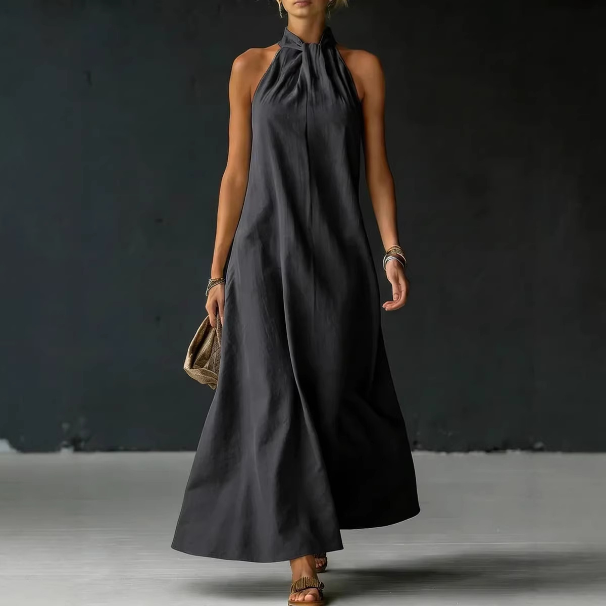 Women's Off-Shoulder Cross Front Bodycon Midi Dress, Sleeveless High Waist Knitted Dress For Casual Spring Summer Wear_ecoleips.com