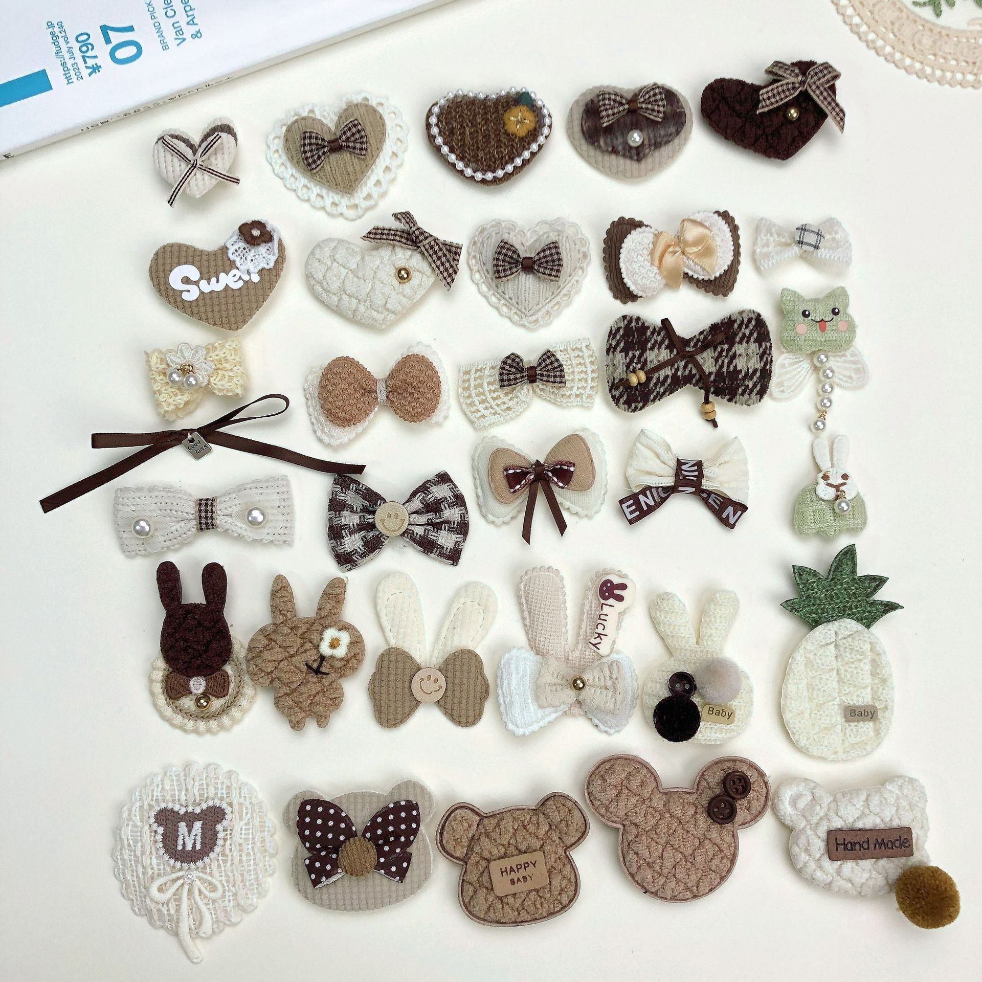 布艺米咖色系蕾丝蝴蝶结辅料可爱心小熊辅料diy服饰配件鞋帽发饰