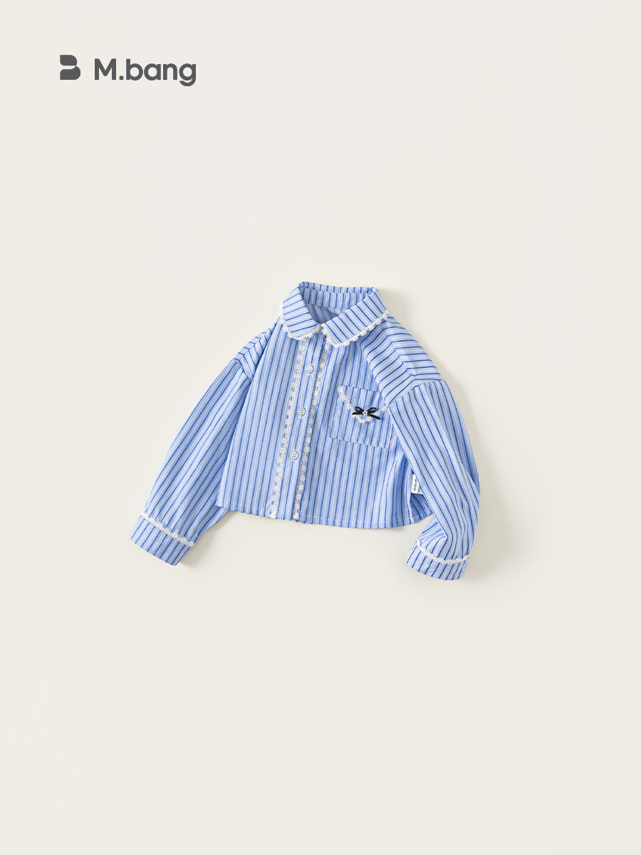 Youbao ropa para niños nueva camisa de primavera y otoño para niñas, camisa de encaje de manga larga para niños coreanos, rayas