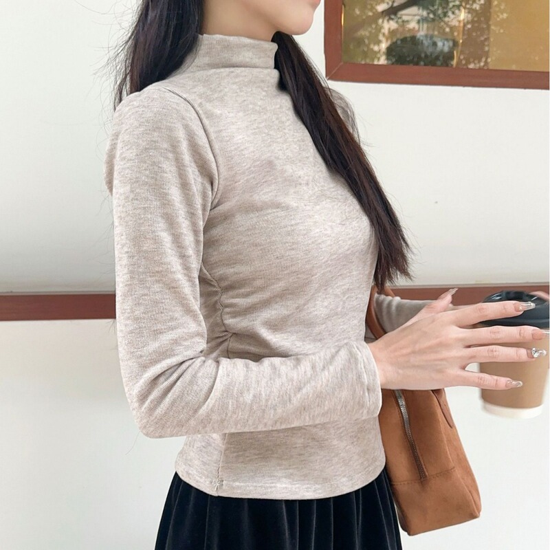 Half turtleneck autumn and winter New fleece-lined pleated slim top inner wear brushed heating constant temperature thread bottoming shirt for women Half turtleneck autumn and winter New fleece-lined pleated slim top inner wear brushed heating constant temperature thread bottoming shirt for women