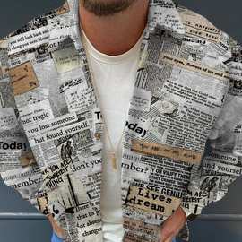 欧美街头男士格子翻领时尚3D数码印花衬衫外套独立站热销男装