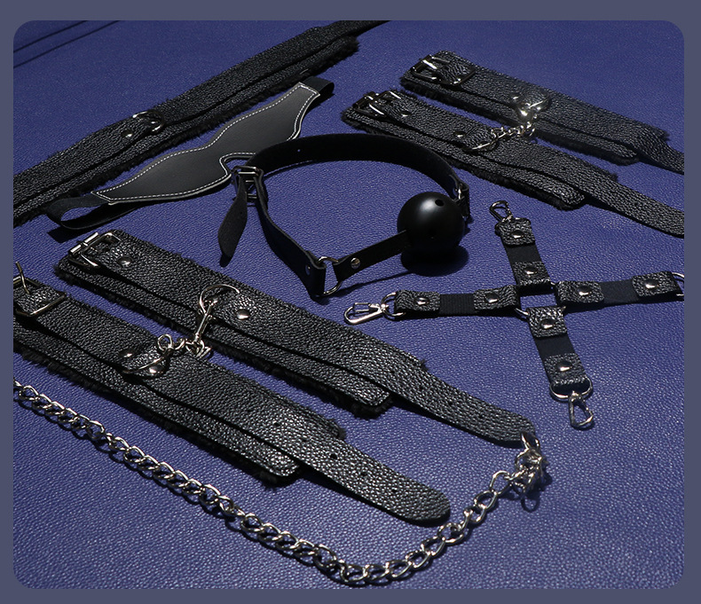 SM Six-Piece Couple Restraint Set with Hand and Foot Cuffs and Mouth Gag — detail image 19