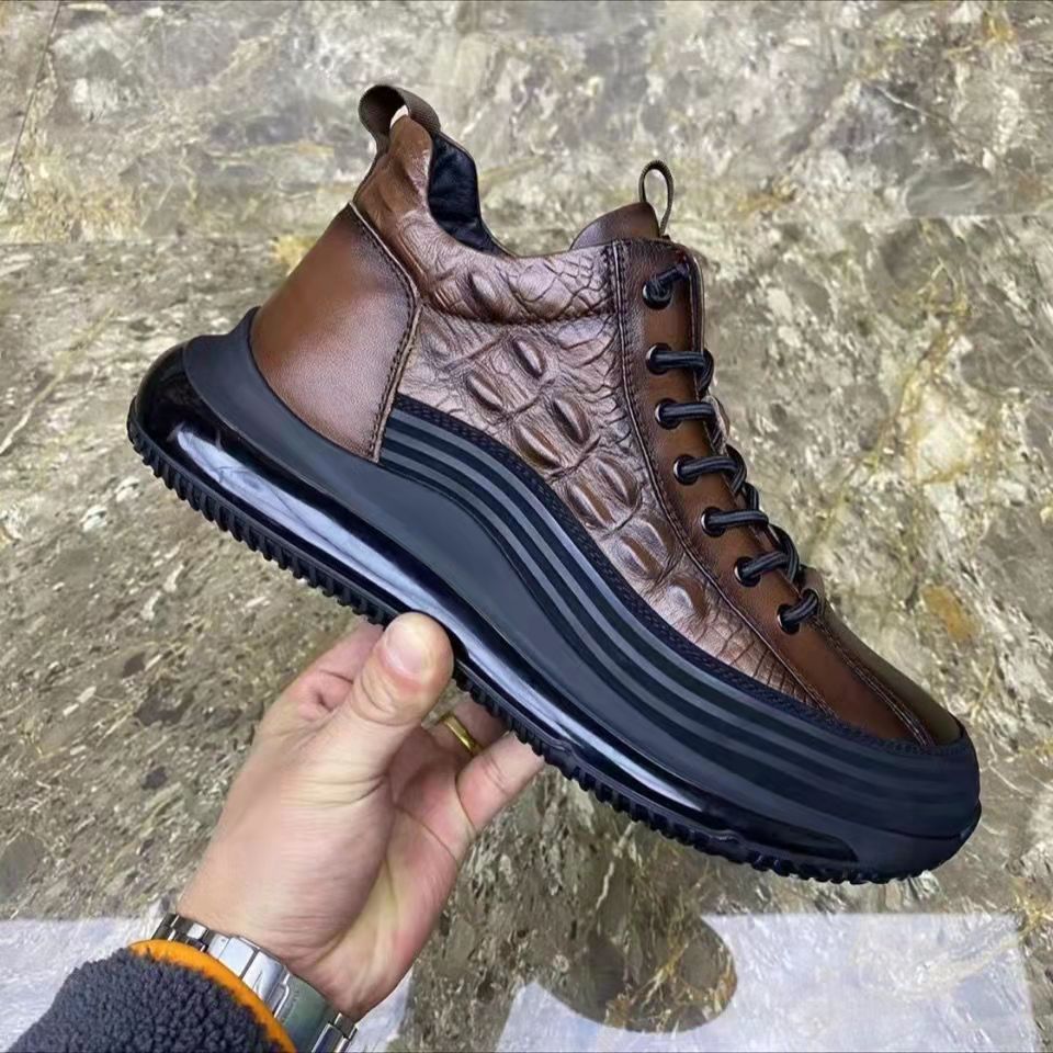 Chaussures européennes pour hommes 2022 printemps et automne nouvelle plate-forme mi-haute chaussures décontractées à la mode coussin d'air bas motif de poisson baskets légères_voghion.com