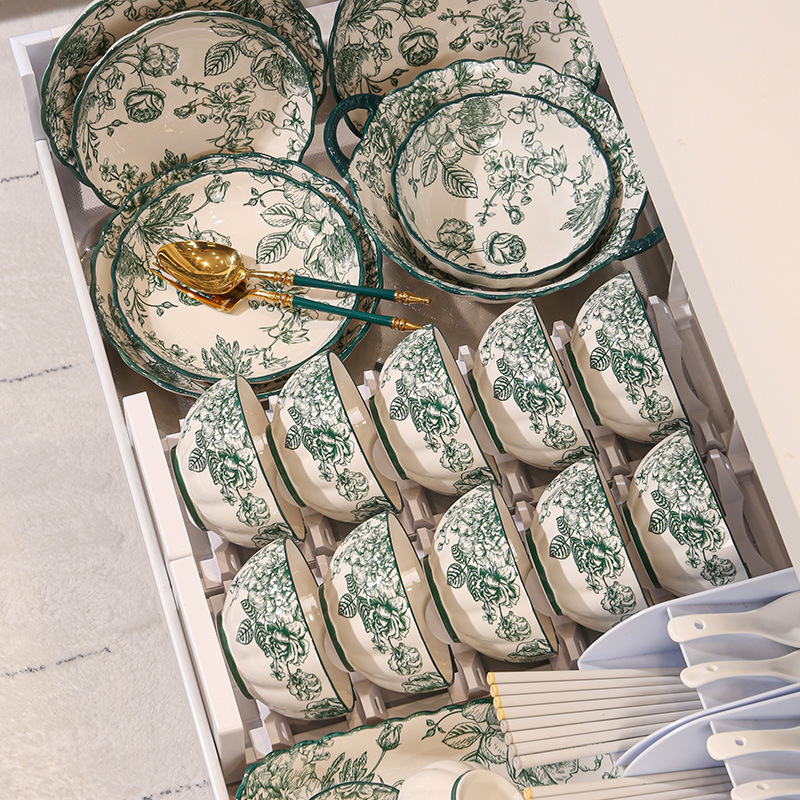 Small Fresh Green Bowl Plate Bowl Chopsticks Household Rice Bowl Dinner Plate High Color Value Housewarming Tableware New Bowl Plate Gift Small Fresh Green Bowl Plate Bowl Chopsticks Household Rice Bowl Dinner Plate High Color Value Housewarming Tableware New Bowl Plate Gift