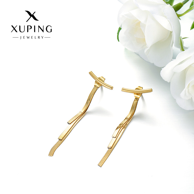 Xuping comercio exterior transfronterizo de acero inoxidable chapado 14k color largo temperamento de moda aretes de borda simple aretes