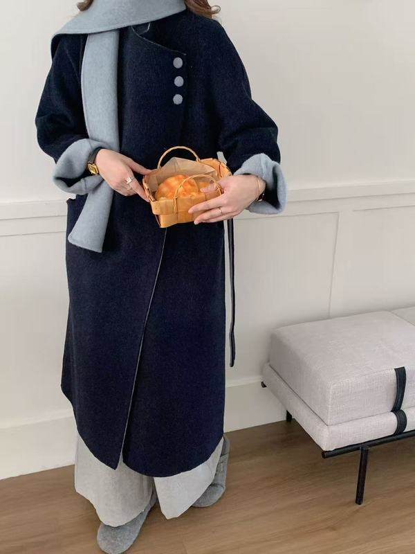粉色双面呢羊绒大衣女2025秋冬季新款高级感韩版宽松羊毛呢子外套|undefined