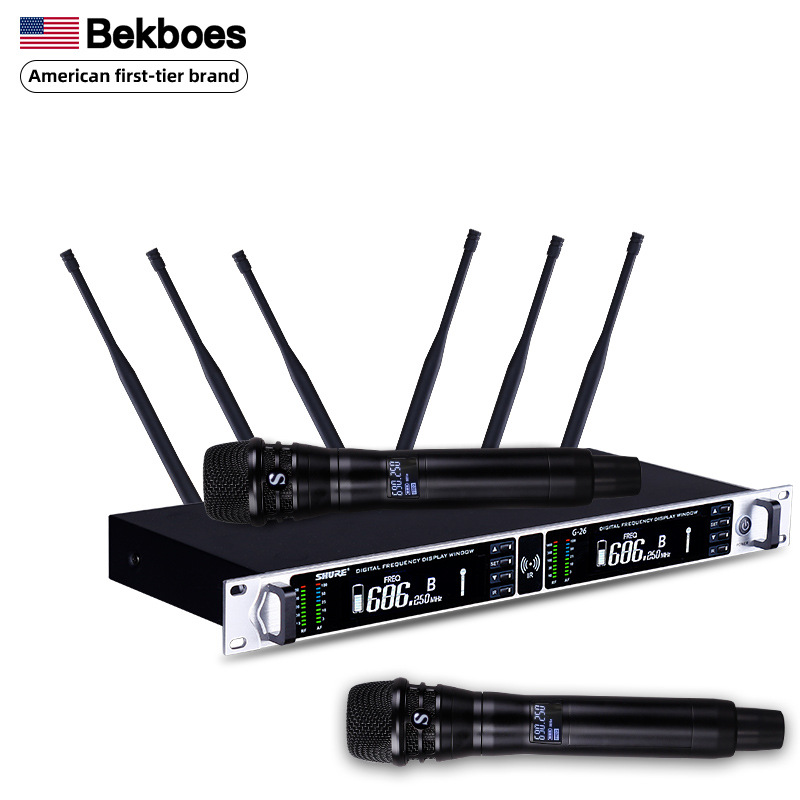 800 m Professional True Diversity One-to-Two Wireless Microphone U-Section Handheld Headwear Conference Performance KTV Home Public