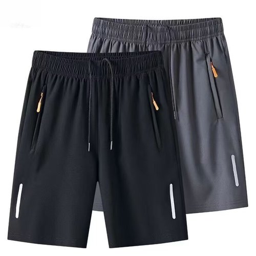 Stylish Plus Size Casual Simple Sport Men's Chiffon Quick Dry Loose Straight Leg Solid Color Reflective Striped Five-Eighth Pants
