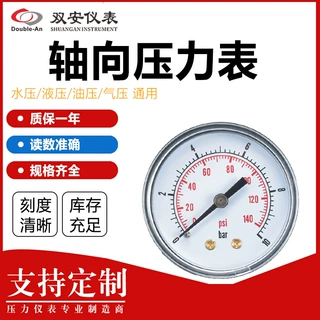 YN100轴向耐震压力表10bar 140psi黑铁壳压力仪表双刻度显示