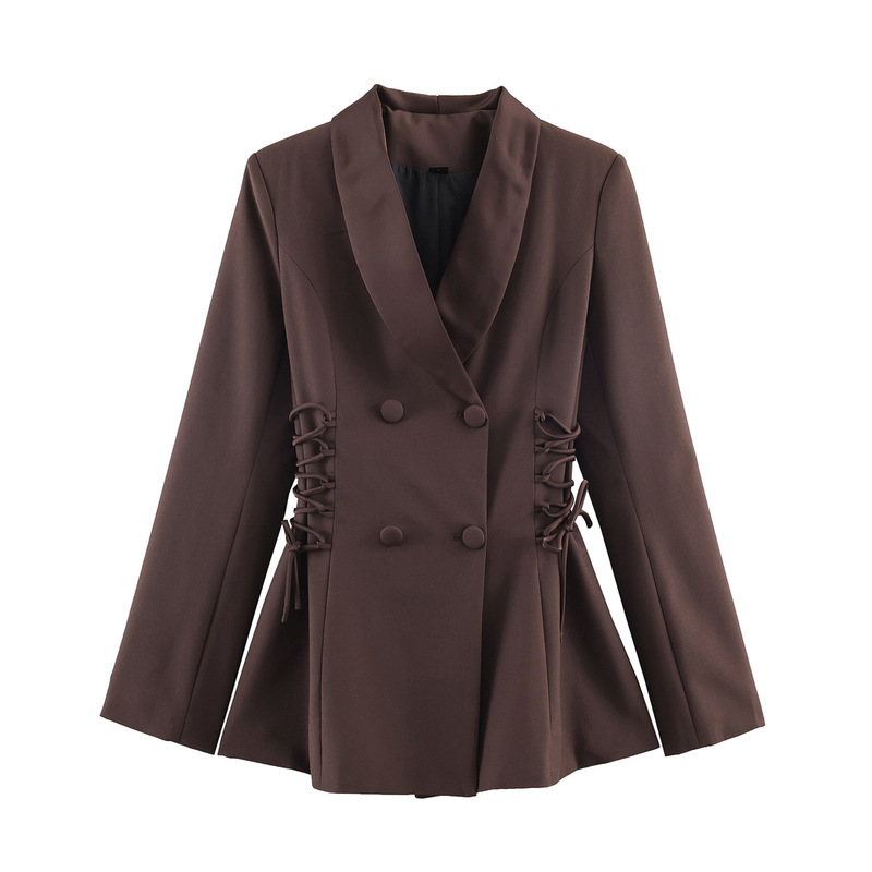 Foreign Trade Cross-Border 2026 Spring and Autumn European and American Fashion Casual Satin Splicing Lace-Up Blazer for Women C4250870 Foreign Trade Cross-Border 2026 Spring and Autumn European and American Fashion Casual Satin Splicing Lace-Up Blazer for Women C4250870