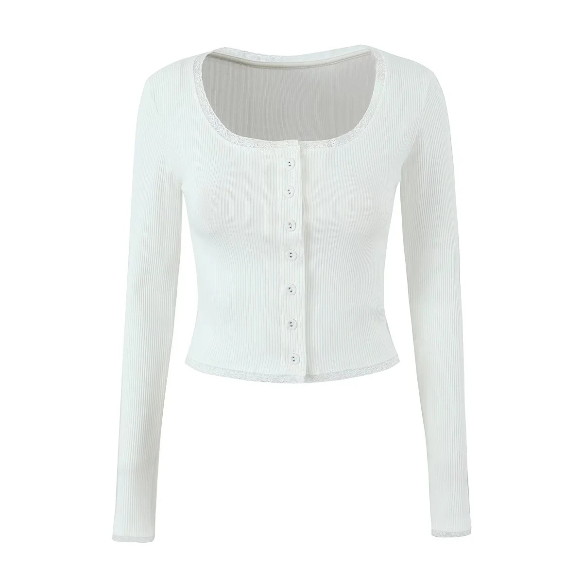 American-style Sweet and Spicy Collarbone U-collar Single-breasted Knitted Cardigan Female Star Short Lace Top