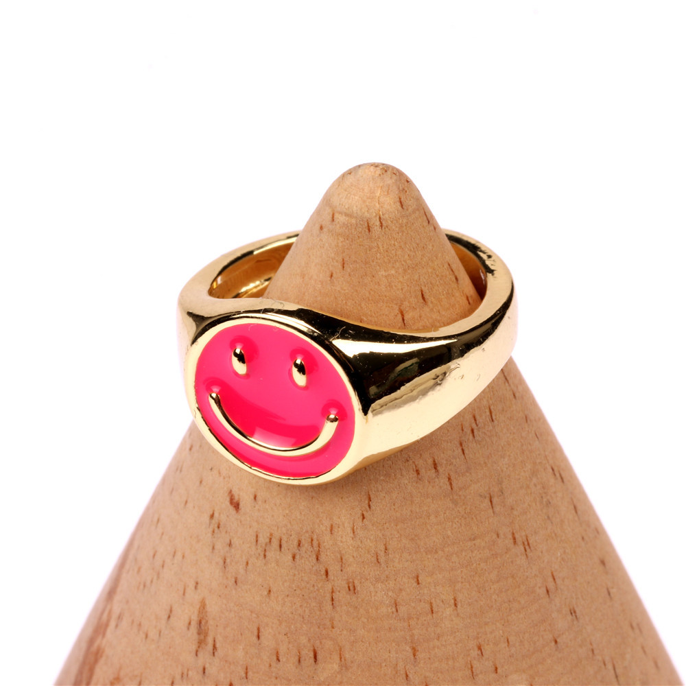 Anillo De Apertura De Cara Sonriente De Aceite De Goteo Chapado En Cobre De Moda display picture 9