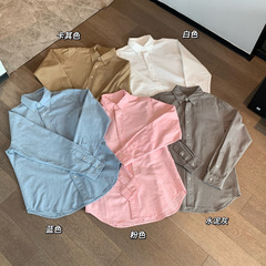 090103 秋季新款女士系扣开衫纯色柔软舒适百搭刺绣衬衫POLO衫