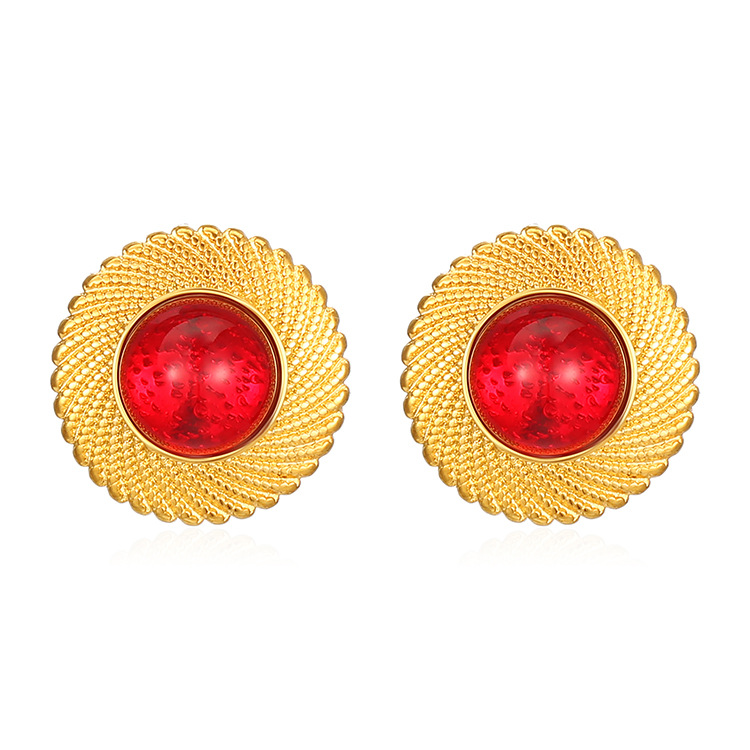 Europa y América de moda retro redonda joyería de acero inoxidable pendientes de lujo ligero de alta calidad 18K pendientes chapeados