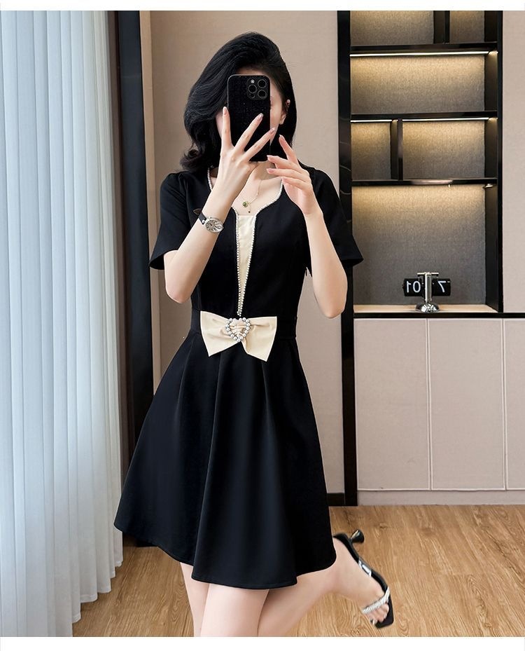 Váy đen suông midi cỡ lớn mùa hè che khuyết điểm tôn dáng — màu đen chi tiết 12