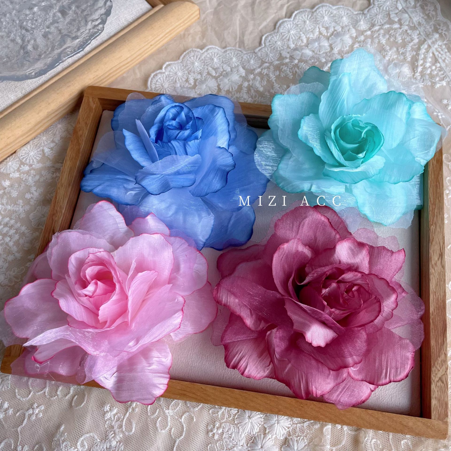 甜美布艺网纱花朵发夹时尚早春度假拍照鸭嘴夹小众百搭高级感发饰