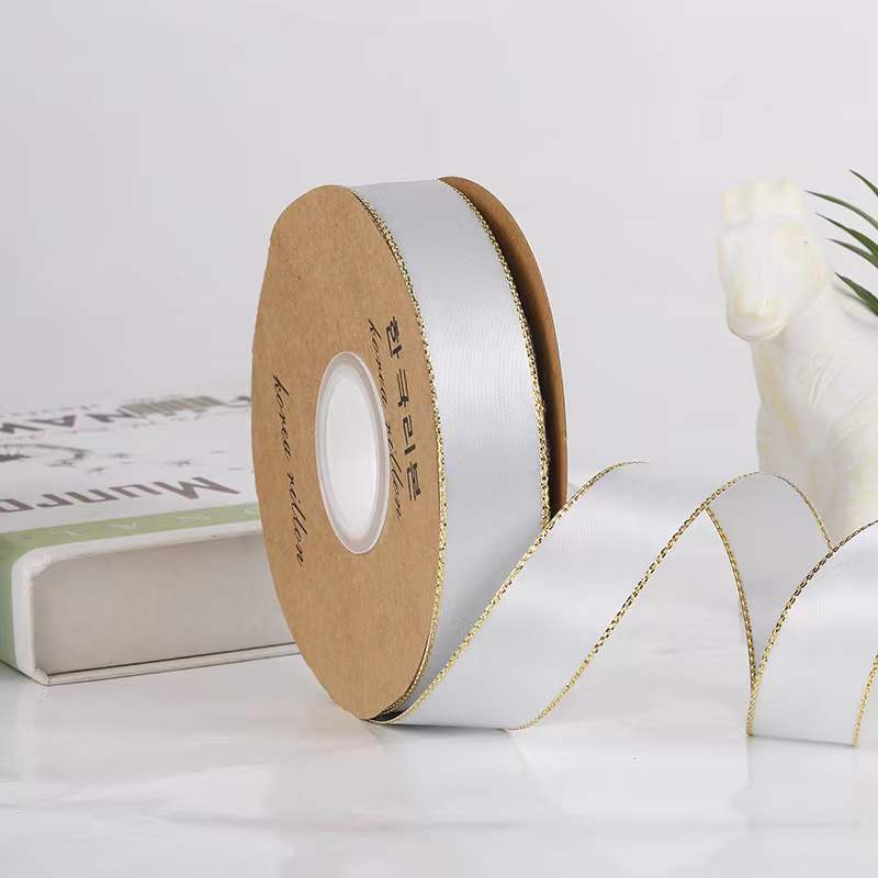 25mm de doble cara cinta de borde dorado doble borde dorado cinturón de poliéster hecho a mano caja de regalo de flores embalaje Cinta de soporte