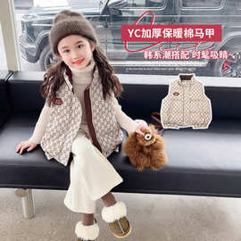 女童网红羽绒棉马甲儿童保暖加厚冬装2025新款女宝宝冬季坎肩外套