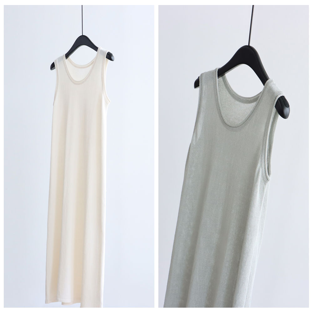 Japanese Paper Yarn Simple Straight Vest Dress, Mid-Length Dress, Summer Sleeveless Dress, Versatile for Commuting, Summer Base Dress for Women