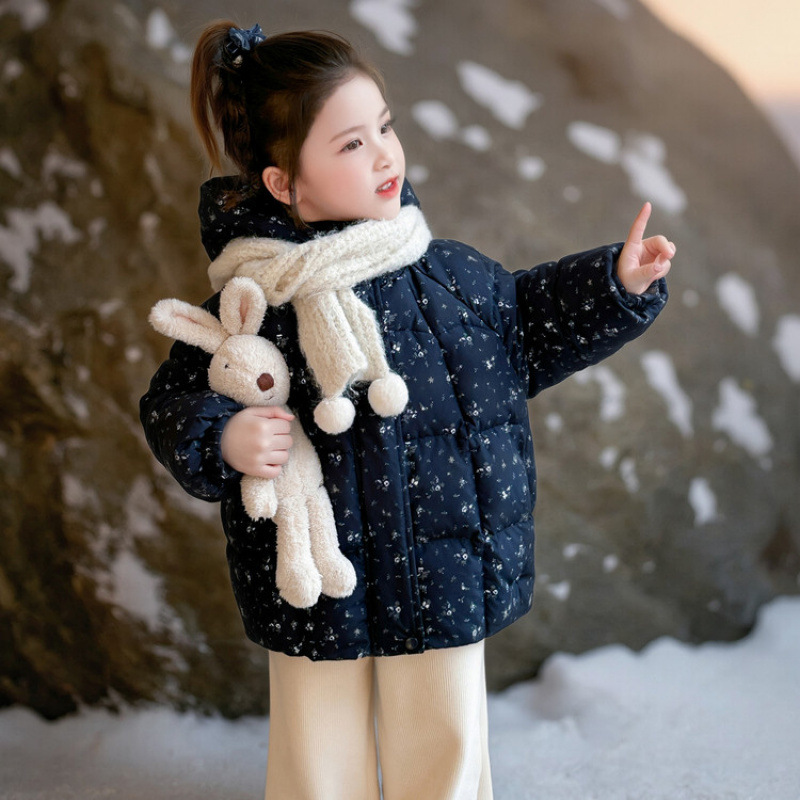 Winter fashionable cute keep warm down jacket with hood with bow