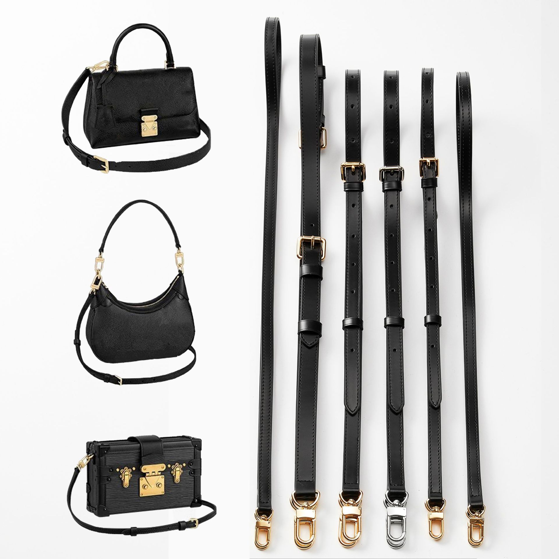 Cross-border exclusive supply of black cowhide adjustable crossbody shoulder strap replacement bag strap modification accessories, factory direct wholesale