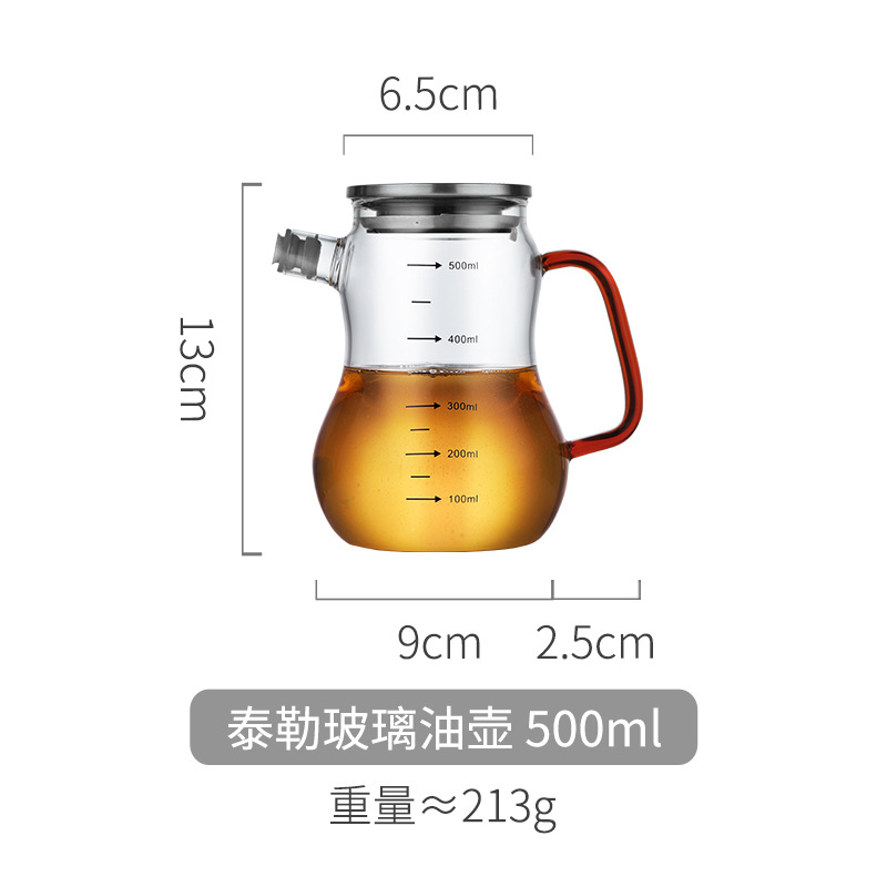 Fabricante al por mayor de recipientes de vidrio para aceite con escala, botella de aceite a prueba de fugas, recipiente para condimentos, salsa de soja, vinagre, recipiente para aceite, suministros de cocina para el hogar