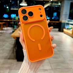 带镜头膜适用iPhone17promax手机壳苹果17橙色肤感磨砂磁吸简约16