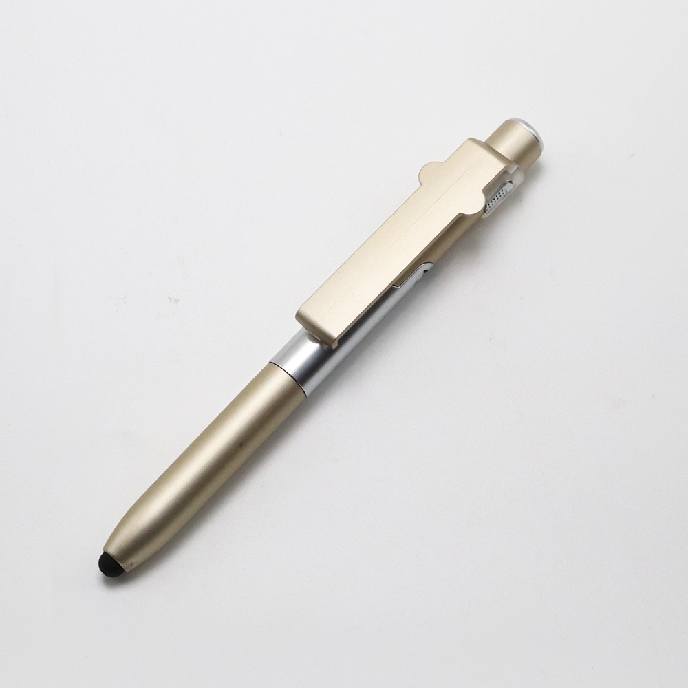 Bolígrafo de luz LED plegable multifuncional con luz Soporte de teléfono móvil cuatro en uno Bolígrafo de regalo publicitario táctil