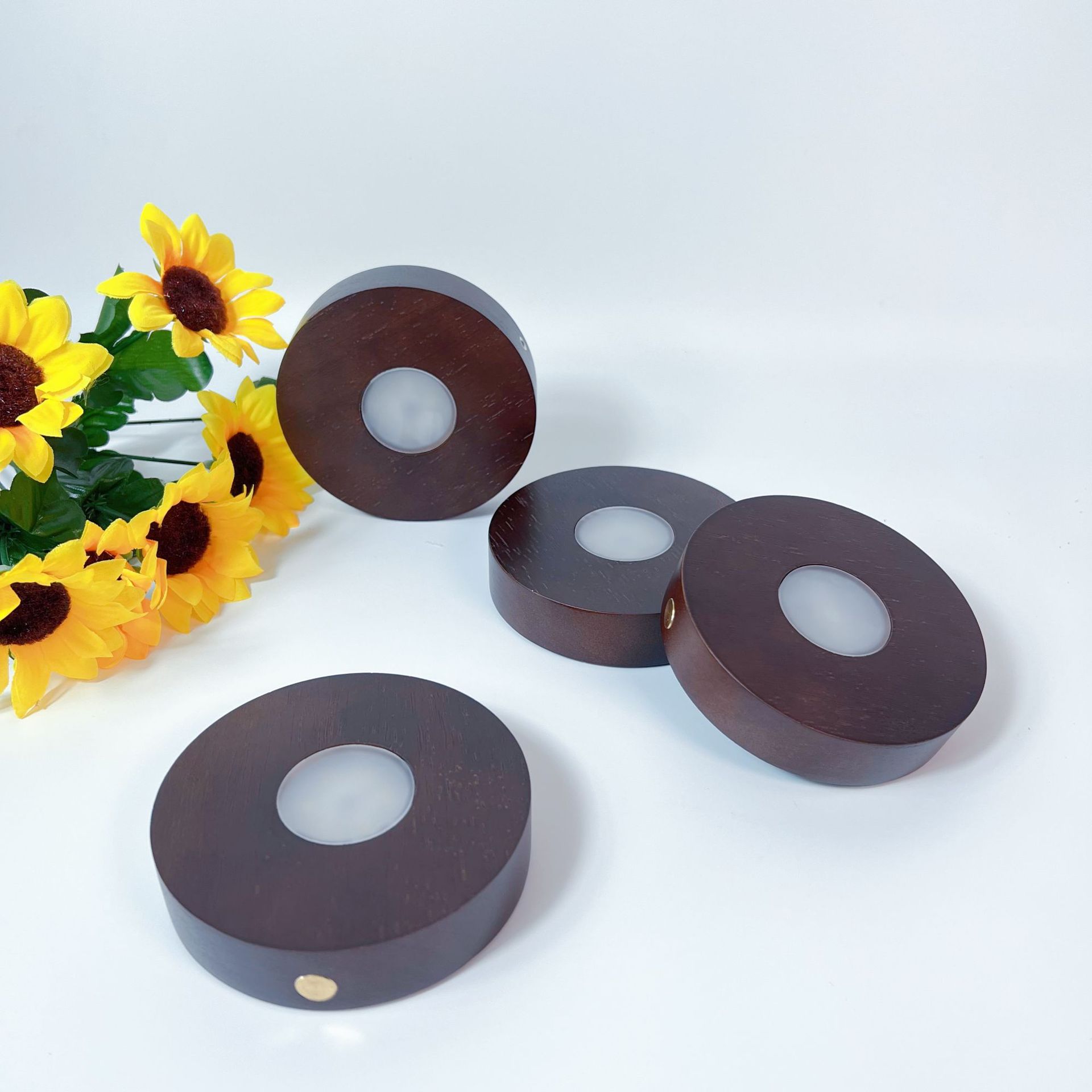 现货实木发光底座升级版桃木色充电款灯座 木质led小夜灯工艺品批