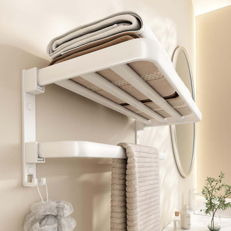 White Towel Rack Bathroom Folding Towel Rack Space Aluminum Punch-free Toilet Rack Bathroom Hardware Pendant